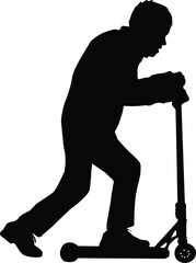Silhouette on a white background of a people on electric scooter