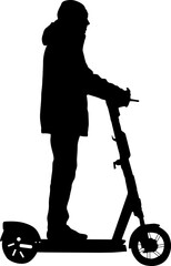 Silhouette on a white background of a people on electric scooter