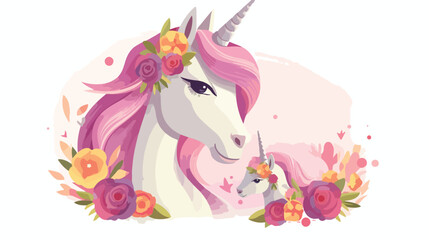 Unicorn  Mothers Day Flat vector isolated on white