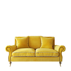Yellow sofa on white wall background