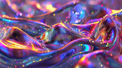 Zelfklevend Fotobehang colorful holographic digital waves © BelhoMed