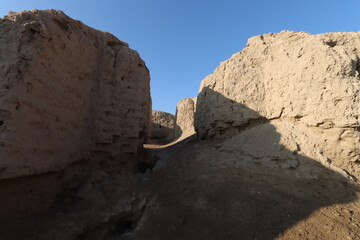 Ancient city of kish , 3100 bc , al-ahmar hill in Babylon in Iraq , ancient ruins with blue sky 