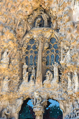Detail image of the nativity section of Gaudi's nativity entrance at the sagrada familia in Barcelona