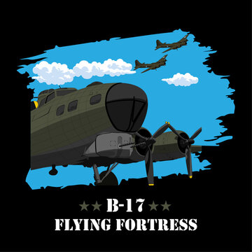 United States B-17 Flying Fortress World War 2 Heavy Bomber Vector Drawing Poster