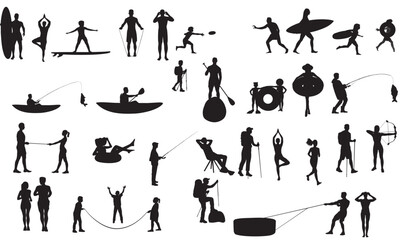 Silhouette of SuVector illustration set of silhouette people enjoying summer vacation. Summer vacation holidays silhouette mmer activiti...