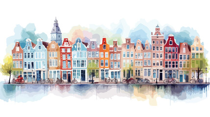 Fototapeta premium Watercolor Amsterdam Streets Flat vector