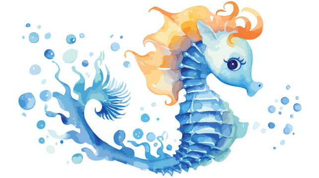 Watercolor Baby Sea Horse Clip Art Flat vector 