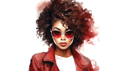 Watercolor Black Girl Boss Black Woman Flat vector is