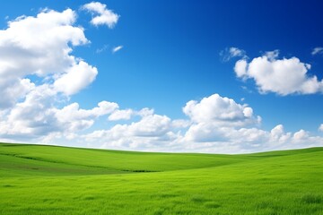Fototapeta premium Green Field Under Blue Sky With Clouds