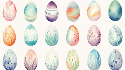 Watercolor Easter Eggs Flat vector isolated on white