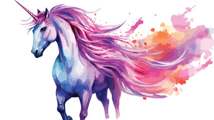 Watercolor fantasy unicorn clip art. Flat vector  - obrazy, fototapety, plakaty