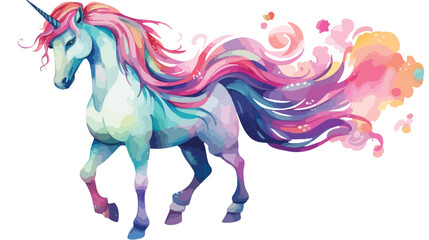 Obraz na płótnie Canvas Watercolor fantasy unicorn clip art. Flat vector 
