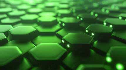 Emerald Hexagon Matrix: Futuristic Technology Abstraction. Generative AI