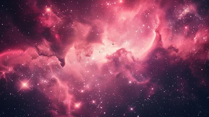 Foto op Canvas Pink galaxy background with twinkling stars and cosmic clouds, transporting viewers to a celestial realm. © Balqees