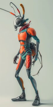 Giant ant, cyber robot insect. Anthropomorphic concept, 3d, background image for mobile phone, ios Android, banner for instagram stories vertical wallpaper
