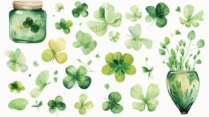 Watercolor St.Patricks Day Flat vector isolated on white - obrazy, fototapety, plakaty