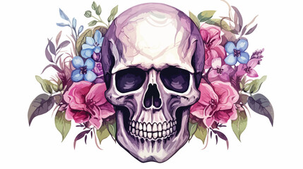 Watercolor Vintage Skull Flat vector isolated on white