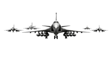A sleek fighter jet soars through the sky in a dramatic black and white contrast