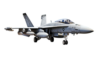 A fighter jet soars through a vast white sky, leaving a trail as it speeds towards its destination