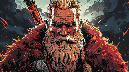 Viking fighter warrior in comic style illustration. - obrazy, fototapety, plakaty