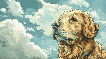 Golden retriever dog in comic style illustration.