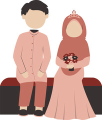Muslim bridal couple wearing pink clothes