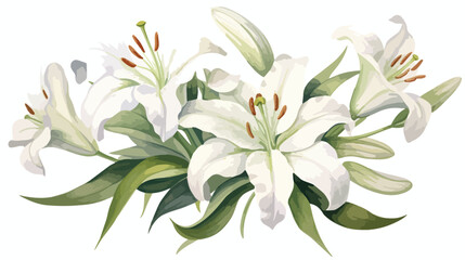 Fototapeta na wymiar White Lily Watercolor Flower Flat vector 