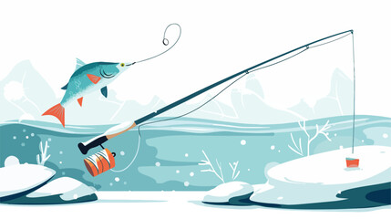 Winter fishing. The fish is chasing the bait. Winter