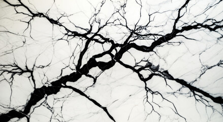 Black tree branches pattern on white carrara marble texture
