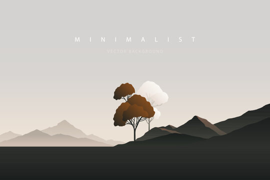 Minimal landscape art. Nature vector background. Abstract art wallpaper for prints, art decoration, wall arts and canvas prints. Peaceful horizon panorama, modern mountain scenery background