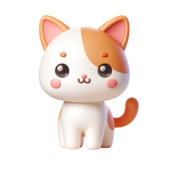 Naklejka premium 3d illustration of a cartoon-style white and orange cat with big round eyes and pink cheeks.