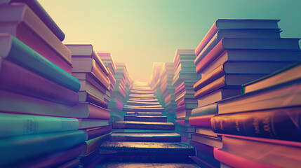 Illustration of a ladder made of books, symbolizing progress through education