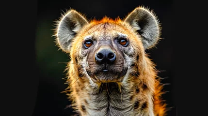 Tuinposter Portrait of a hyena on black background, close-up © korkut82