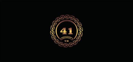 41st anniversary logo with ring and frame, gold color and black background