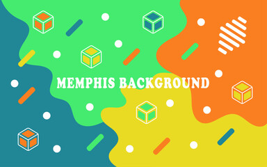 Abstract modern memphis background with geometric elements. Applicable for presentation, background, landing page, web banner or wallpaper, placards, brochures, posters, covers and banners. 