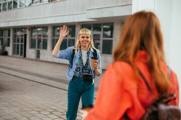 Friendly greeting at train station