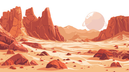 Mars desert like fantasy landscape .. flat vector 
