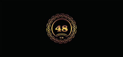 48st anniversary logo with ring and frame, gold color and black background