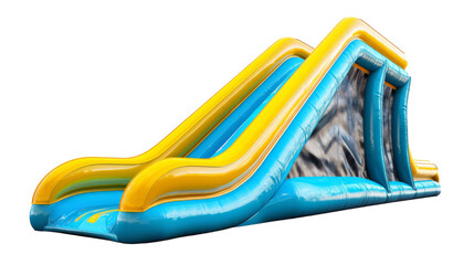 A vibrant inflatable water slide stands tall on a white background, ready for summer fun
