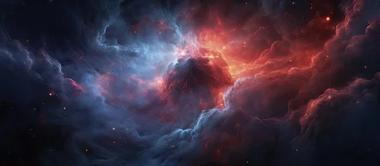 Fotobehang A beautiful painting depicting a red and blue nebula in space, resembling a cumulus cloud in an astronomical landscape. The colors blend seamlessly in this mesmerizing art piece © TheWaterMeloonProjec