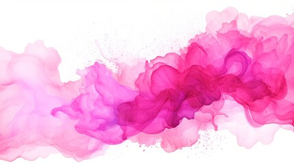 Abstract magenta and pink watercolor stain splash texture on a white background.
