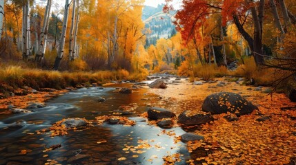 A beautiful autumn scene with vibrant leaves, resembling an Indian summer.
