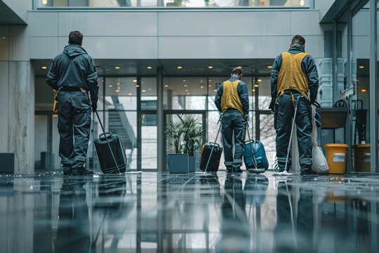 Cleaning Crew at Work in Modern Facility
