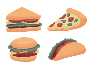 Fastfood Flat Watercolor Style Set