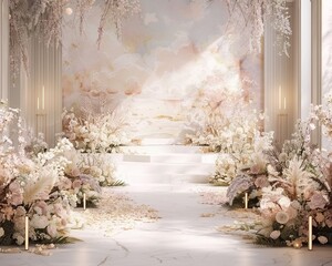 Soft and Serene Setting the Mood for Your Wedding Day with Subtle Watercolor Floral Decor,illustration , 3D render