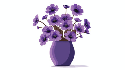 Purple flower with modern beautiful vase pot. flat vector