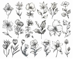 Sketchbook Blossoms Elegant Flora Icons Inspired by Classic HandDrawn Sketches,illustration , ultra HD