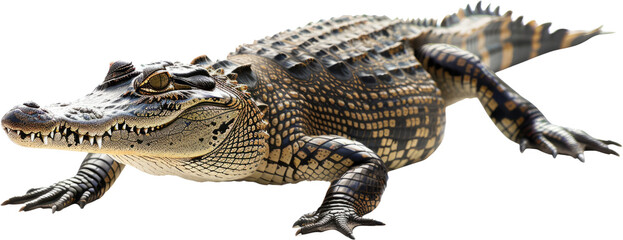 Young American alligator lounging isolated, cut out transparent - obrazy, fototapety, plakaty