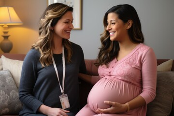 Pregnant woman consulting with a healthcare professional - obrazy, fototapety, plakaty