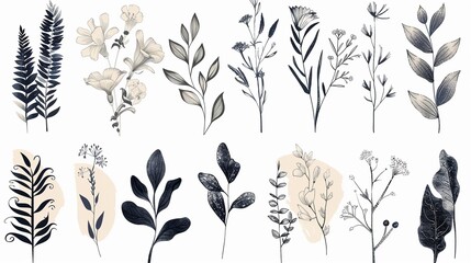 Sketches of Nature Elevating Design with Elegant HandDrawn Flora Icons,illustration , ultra HD - obrazy, fototapety, plakaty